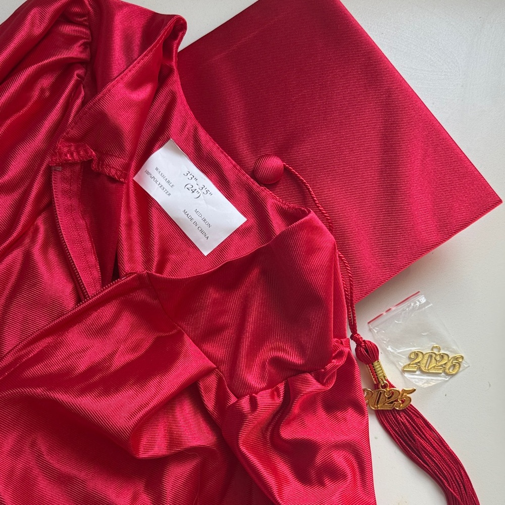 Red Satin Graduation Cap & Gown Set
